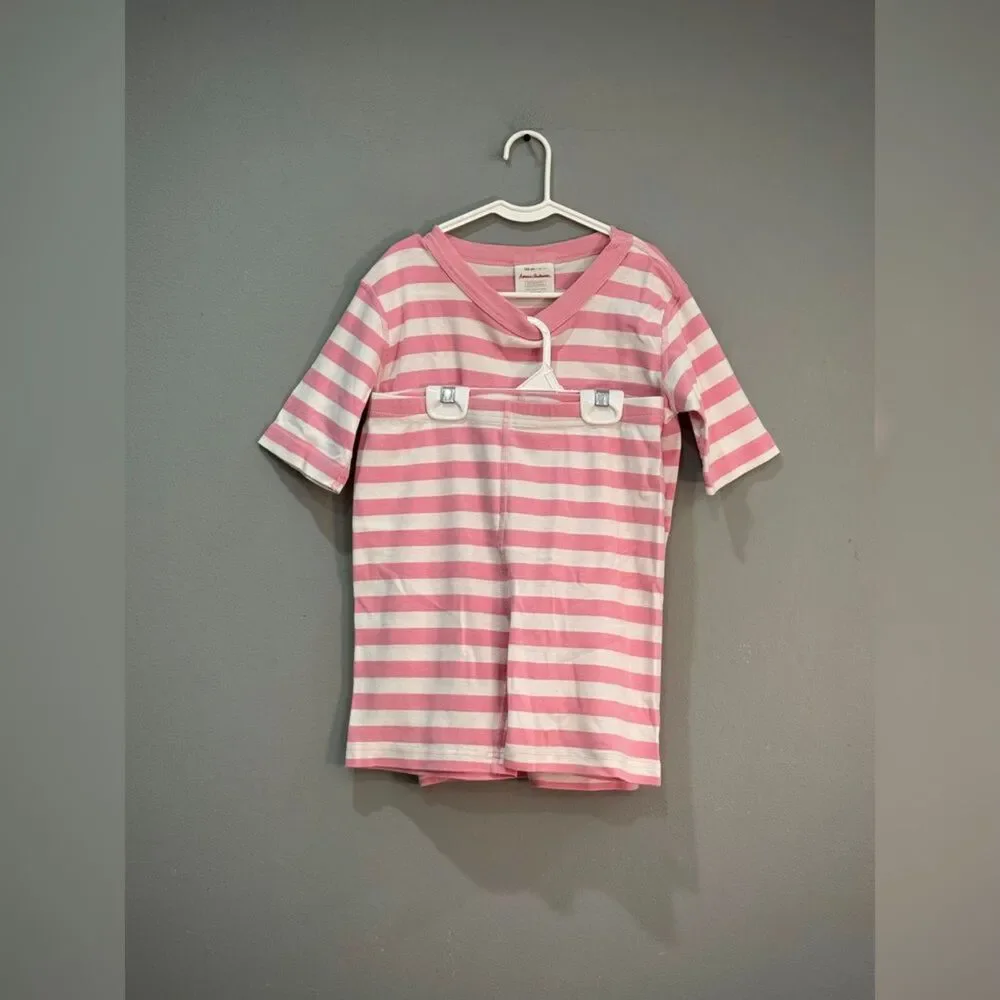 Kids Pink/White Hanna Andersson Striped S/S Pajama Set Size 14 EUC